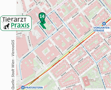 Anfahrtsplan - Tierarztpraxis Dipl. TA. Wimmer und Dipl. TA. Feuchtmüller
Jakov-Lind-Strasse 14/2/2
A-1020 Wien